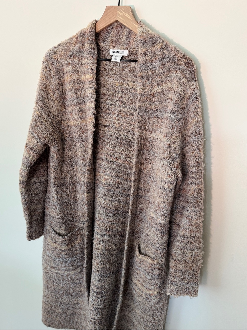 William Rast Taupe Mix Bouclé Long Open-Front Cardigan with Pockets